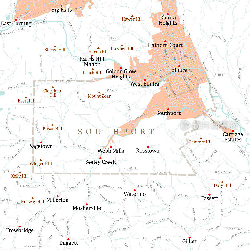 纽约Chemung Southport矢量路线图